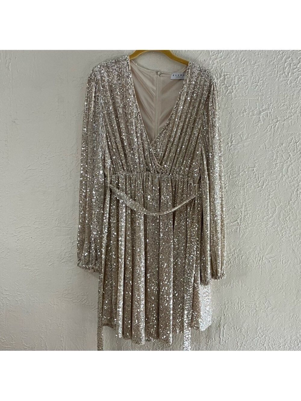 Club L London | Dresses | Club L London Plunge Neckline Sequin Mini Dress In Gold Silver